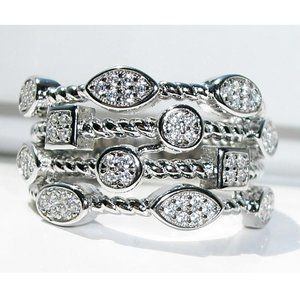 925 STERLING SILVER Unique Rope & Circles CZ Ring